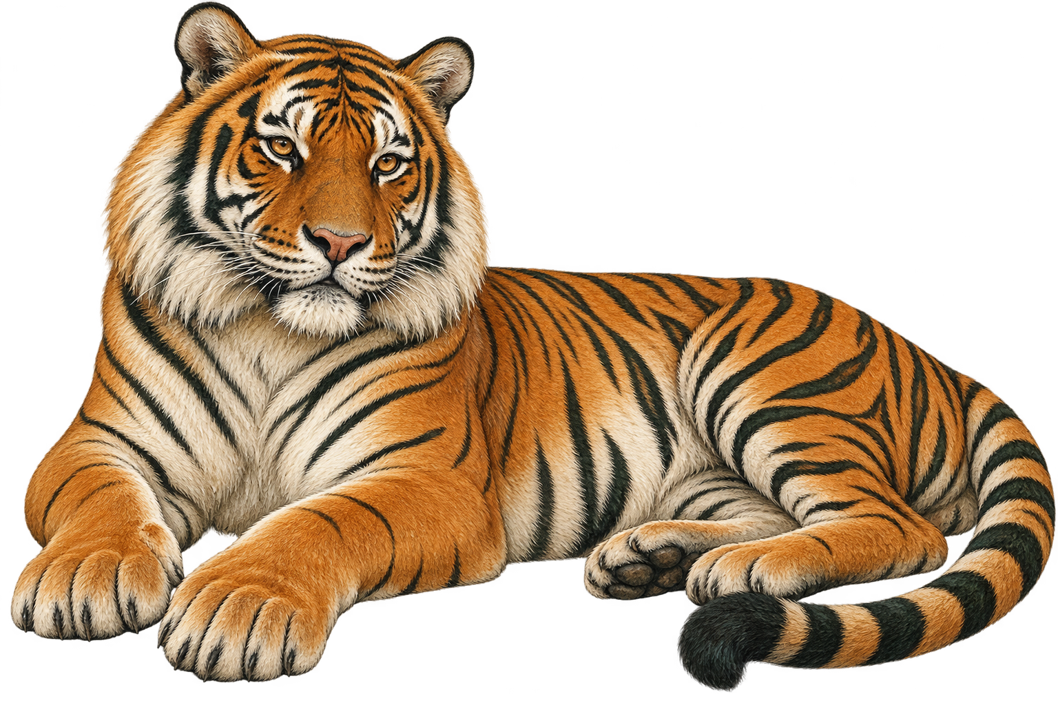 A royal Bengal tiger resting with its head raised